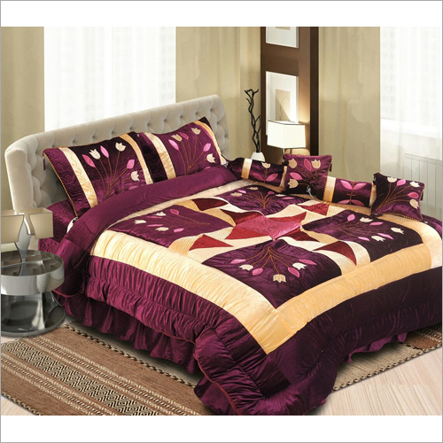 Decorative Bed Sheet - Printed Cotton Blend, Full Size, Purple-Golden Color | Washable Design for Home, Hotel Use