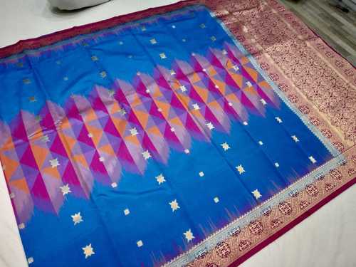 Banarasi Tie and Die Saree Sky Blue With Pink