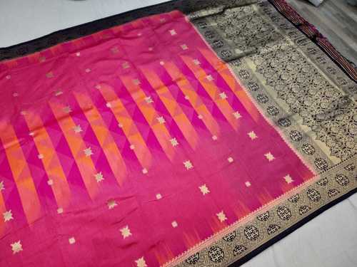 banarasi tie and die saree pink with blue