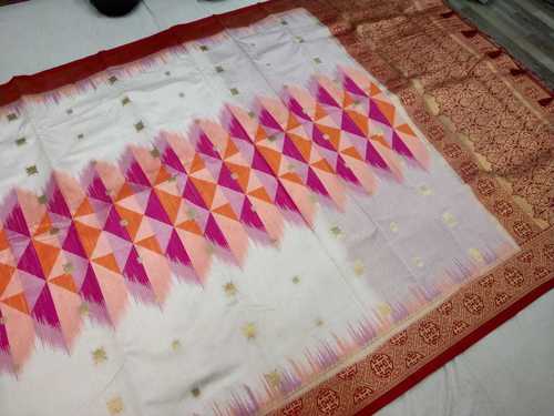Banarasi Tie and Die Saree White With Pink