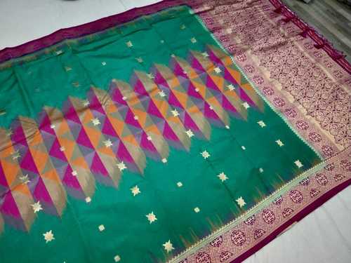 Banarasi Tie and Die Saree Sea Green With Pink