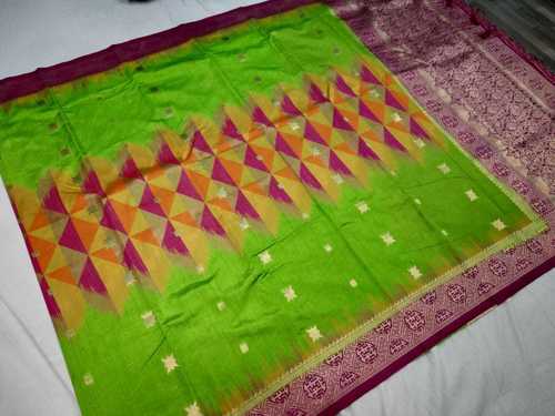Banarasi Tie and Die Saree Green With Pink
