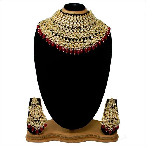 Gold Plated Kundan Necklace Set - Maroon Color, Party and Wedding Wear, Gift-Ready for Engagement and Anniversary