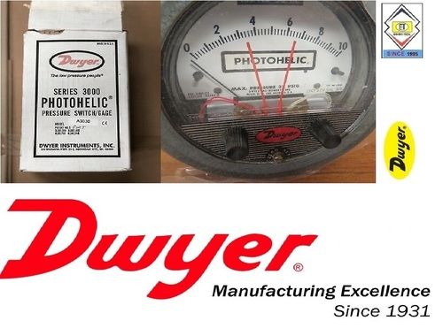 Dwyer A3300-3KPA Photohelic Pressure Switch Gauge Range 1.5-0-1.5 kPa.