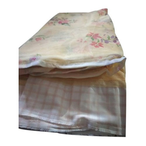 Floral Printed Mosquito Net - Poly Cotton Fabric, 4.5l X 6.5w Feet, Cream Floral Design | Washable, Perfect For Single Bed Use In Homes And Resorts