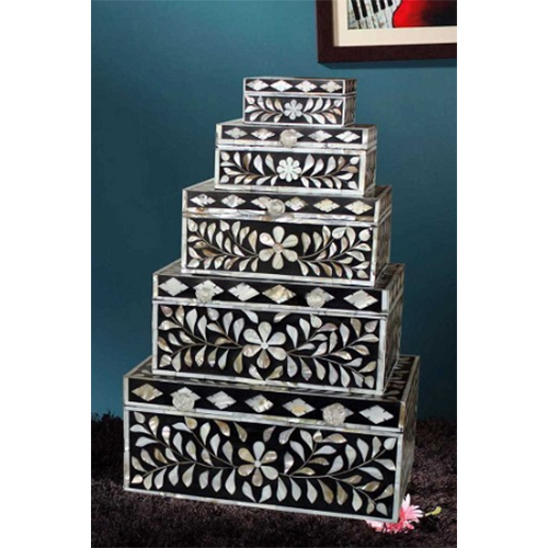 Black Mother of Pearl Inlay Box Set of  By FURNITURE CONCEPTS