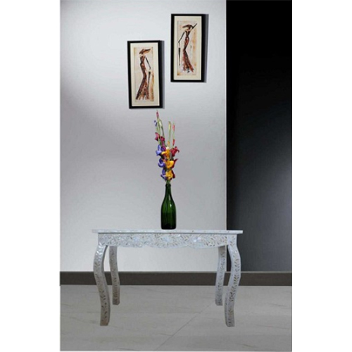 French Style White Mother of Pearl Inlay Console Table Knock Down