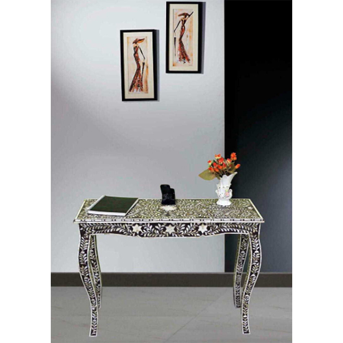 French Style Black Mother of Pearl Inlay Console Table Folding