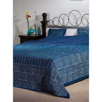 Kantha Work Cotton Block Print Bed Cover or Quilt Both Uses With 2 Cushions-Inside Cotton-Poly fiber Sheet