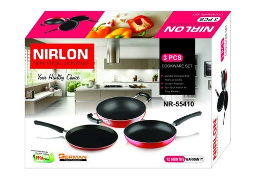Nirlon Non Stick Cookware Gift Set for Home Kitchen Cooking Utensils Model NR 55410 2.8 mm Thickness