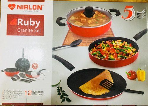 Nirlon Ruby Granite Cookware Gift Set Interior Coating: 5 Layer Nonstick Spray Coated