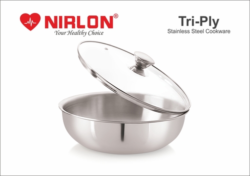 Nirlon Triply Stainless Steel Tasla, Kadhai, 2.5 Litre, Silver (24 Cm) (Induction Compatible)