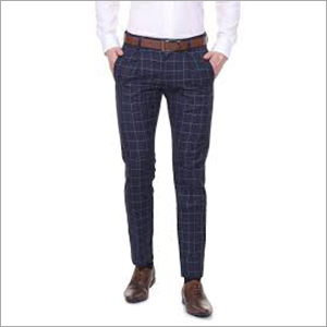 Mens Checked Trouser - Cotton Blend, Waist Size 28-36, Color Blue | Quick Dry, Shrink & Wrinkle Proof, Double Pockets, Zipper Fly, Skin-Friendly
