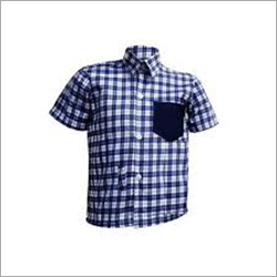 School Shirt - Cotton Blend, Various Sizes , Blue & White Checkered Pattern, Half Sleeves, Turn-Down Collar, Washable, Sweat Absorbent