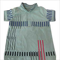 Kids Collar T-shirt - Cotton Blend, Age Group 1-7, Grey | Modern Printed Design, Sweat Absorbent, Quick Dry, Short Sleeves, Washable, Durable