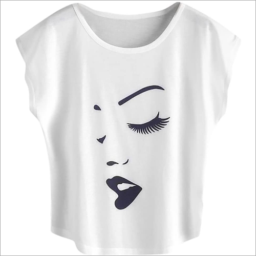Ladies Printed T-Shirt - Cotton Blend, Sizes S-XL, Color: White-Black | O-Neck, Short Sleeves, Stylish Casual Wear for All Occasions