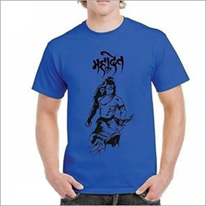 Round Neck Printed T-Shirt - Cotton Blend, Sizes S-L-XL | Blue-Black, O-Neck, Short Sleeves, Stylish Pattern for Men