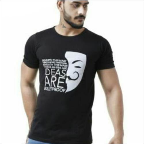 Prined T-Shirt - Cotton Blend, Sizes L, M, S, XL, Color: Black-White | Collar: O-Neck, Gender: Male, Pattern: Printed, Short Sleeves