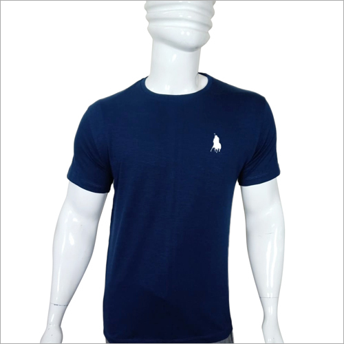 Mens Blue Round Neck T-Shirt - Cotton Blend, Size: S, M, L, XL | O-Neck Collar, Short Sleeves, Plain Pattern for Everyday Comfort and Style