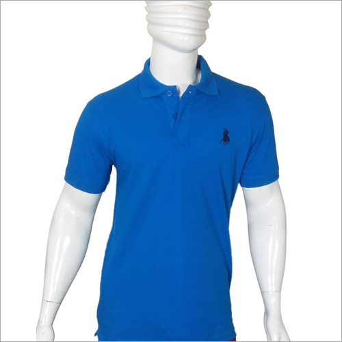 Mens Blue Polo T-Shirt - Cotton Blend, Sizes S to XL | Short Sleeves, Plain Pattern, Classic Polo Collar for Timeless Style