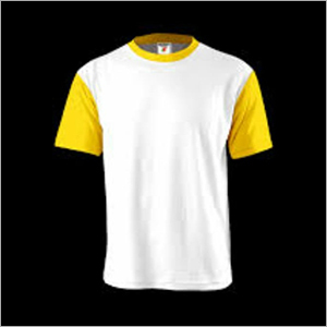 Round Neck Plain T-Shirt - Cotton Blend, Size [S, M, L, XL], Color: White-Yellow | Short Sleeves, Fade & Shrinkage Proof, Skin Friendly