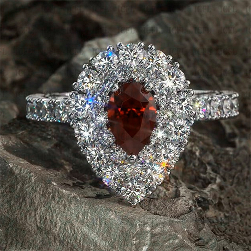 9X7Mm Pear Cut Garnet 925 Sterling Silver Double Halo Engagement Ring Gender: Women
