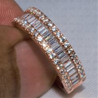 Emerald & Round Cut Simulated Diamond Wedding Band - 925 Sterling Silver, Customizable Size 4 To 12, Ideal For Engagements And Anniversaries