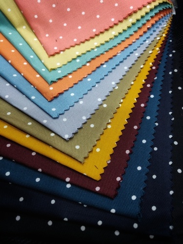 Calvery Lycra Dotted Printed Shirting Fabrics - 100% Cotton, Dobby Style | Printed Texture Ideal for Garment Manufacturing