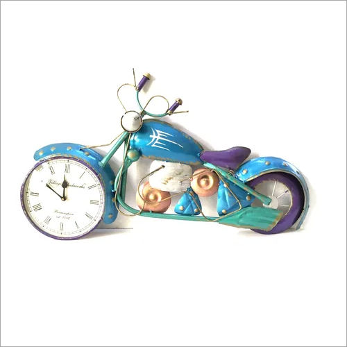 Eco-friendly Blue Bike Miniature With Wall Clock Wall Hanging Decor