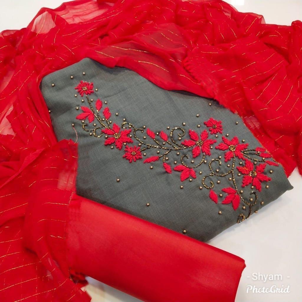 Chanderi cotton handwork dress