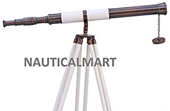 Nauticalmart Admirals Floor Standing Antique Copper With White Leather Telescope 60"