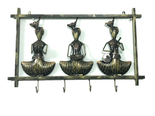 Eco-Friendly Three Rajasthani Musician Man Art Key Holder Hanging Hooks