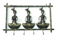 Eco-friendly Three Rajasthani Musician Man Art Key Holder Hanging Hooks