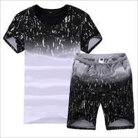Mens Fancy Short T-shirt Set - Soft Cotton Blend, Available In Sizes S, M, L, Xl, Monochromatic Pattern, Ideal For Rainy & Summer Seasons, Half Sleeves