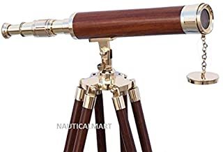 Nauticalmart Floor Standing Brass/wood Harbor Master Telescope 50"