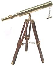 Nautical Brass Tabletop Telescope With Wooden Tripod Stand