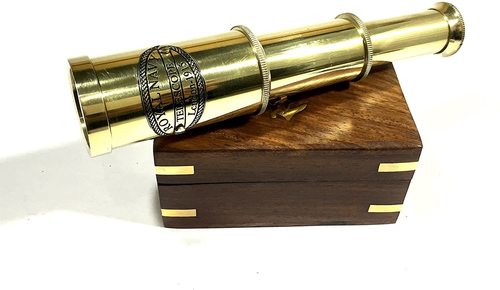 Nautical Brass Antique Telescope Spyglass with Wooden Stand Home Decor Gift