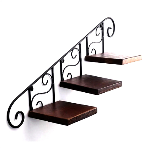 Steel and Wooden Wall Mounted Shelf - Metal and Wood, Zero Maintenance Durable Design, Polished Black and Brown Finish