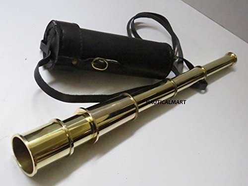 Royal Brass Marine Nautical Brass Finish Spyglass Telescope 18" Black Leather Case