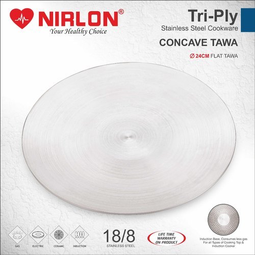 Nirlon Tri Ply Stainless Steel Tawa 26cm Cookware - Induction Friendly Interior Coating: Rust Proof