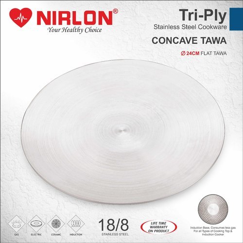 Nirlon Tri Ply Stainless Steel Tawa 26cm Cookware - Induction Friendly
