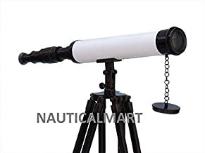 Nauticalmart Floor Standing Oil-rubbed Bronze-white Leather With Black Stand Harbor Master Telescope 50" By Nauticalmart