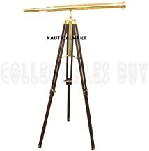 Nauticalmart Vintage Solid Brass Nautical Port Marine Navy Floor Standing Telescope Single Barrel Brass Finish & Brown Stand