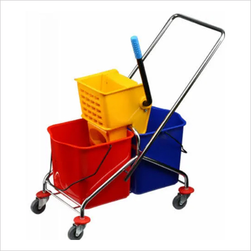 SS Handle Double Bucket Mop Wringer Trolley