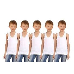 Kids White Color Cotton Vest - Cotton & Spandex Blend, 35-75 cm , Comfortable Fit for Boys, Ideal for Daily Wear, Plain & Printed Options