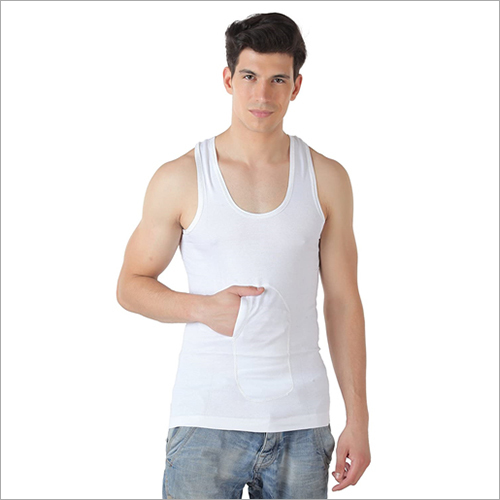 Pocket RN White Colour Sando Vest - Cotton & Hosiery Fabric, Sizes S-XXL | Plain Pattern, Ideal for Men in Comfortable Fit