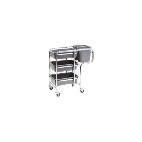 SS TROLLEY WITH TRAY & DUSTBIN