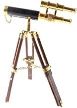 Nautical Telescope Double Barrel Leather Vintage Spyglass Wooden Tripod Stand