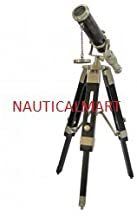 Vintage Nautical Telescope and Tripod Wooden Stand in Pewter Finish