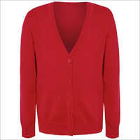 Red V Neck Sweater - Woolen Fabric, Female Size Options, Rich Red Color | Long Sleeves, Button Closure, Hand Wash Care, Non-fading